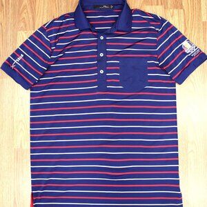 RLX RALPH LAUREN REGULAR FIT POLY/SPANDEX SHIRT NAVY STRIPE Sz MEDIUM, M